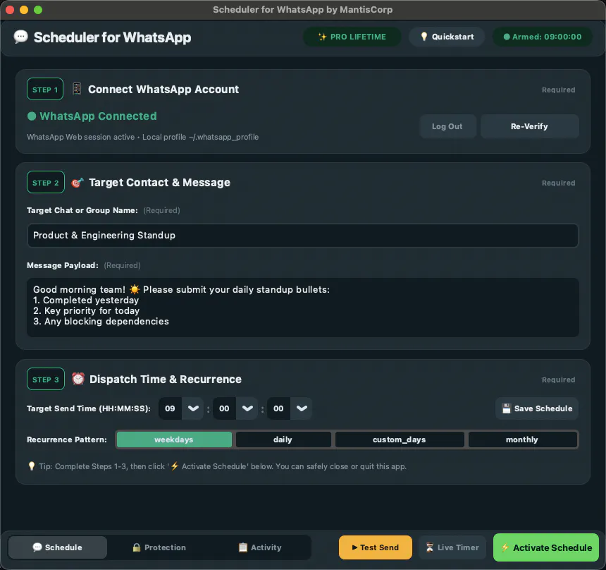 Scheduler for WhatsApp screenshot