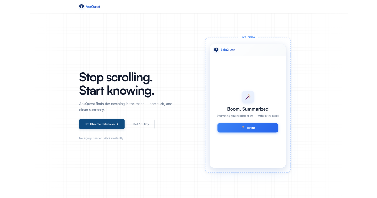 AskQuest - Main screenshot showing features and interface
