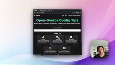 Config.tips صورة لصفحة البداية تُظهِر واجهة مستخدم أنيقة وشريط بحث.