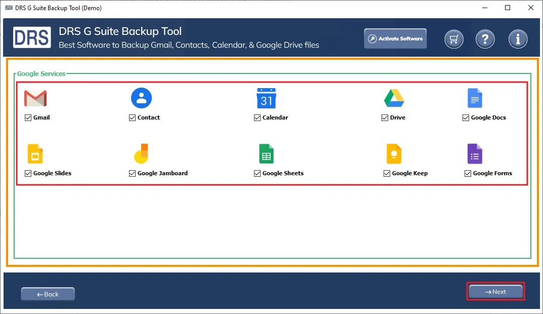 Média Outil de sauvegarde DRS G Suite 5