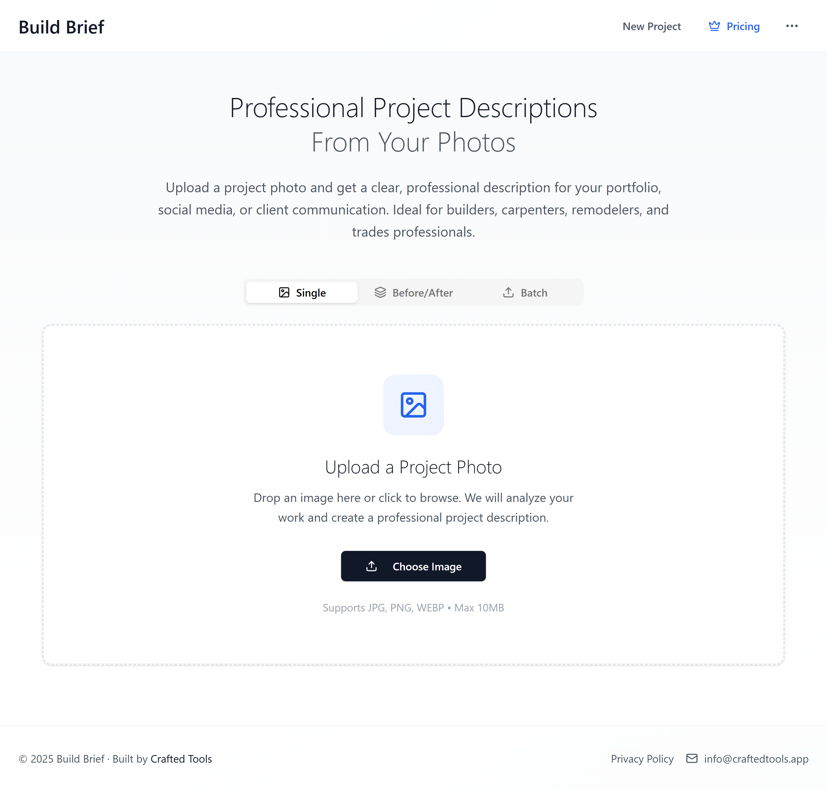 Build Brief - Main product screenshot demonstrating key features and user interface