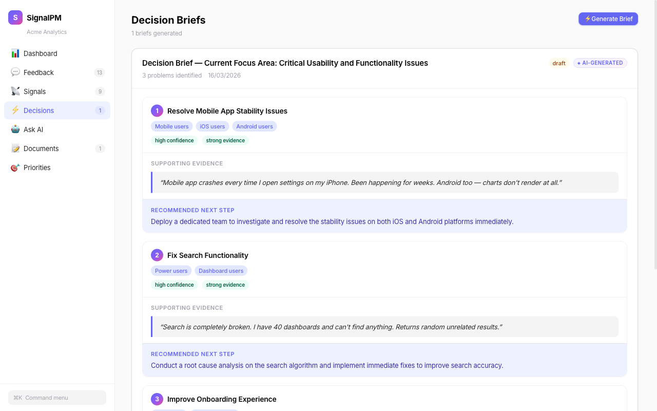 SignalPM - Main product screenshot demonstrating key features and user interface