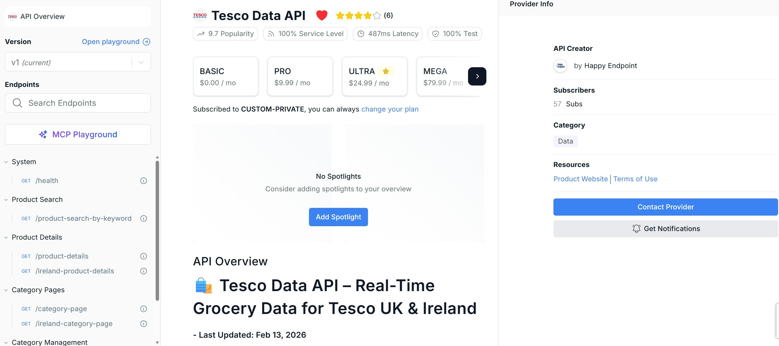 Real-time Tesco Data API - Main product screenshot demonstrating key features and user interface