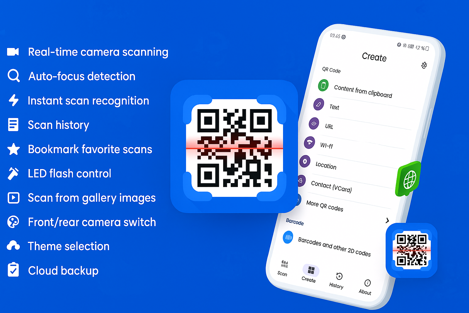 Mídia 6 de Scanner de código de barras e gerador QR - Digitalize códigos de barras e códigos QR instantaneamente-offline, sem anúncios, rápido