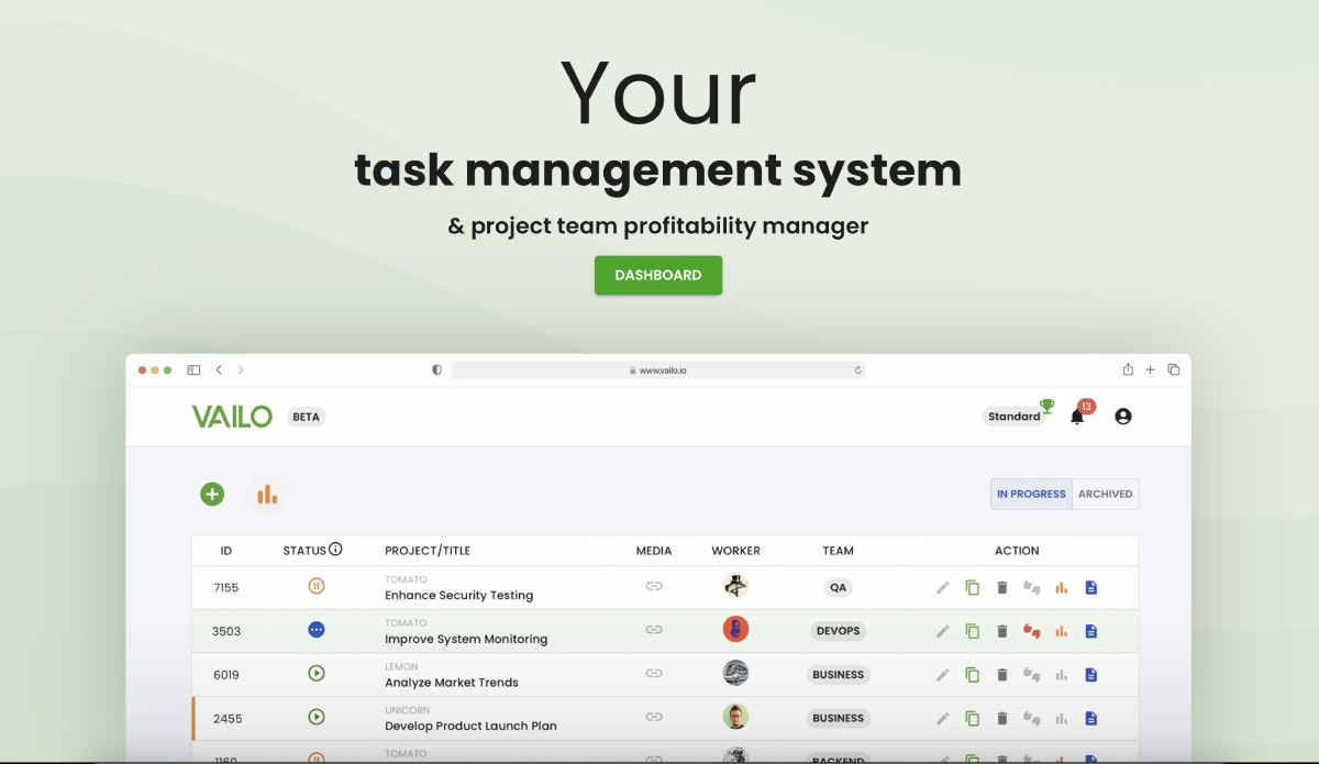 Vailo.io - Project management system - Your Task Management & Project Team Profitability Manager media 2
