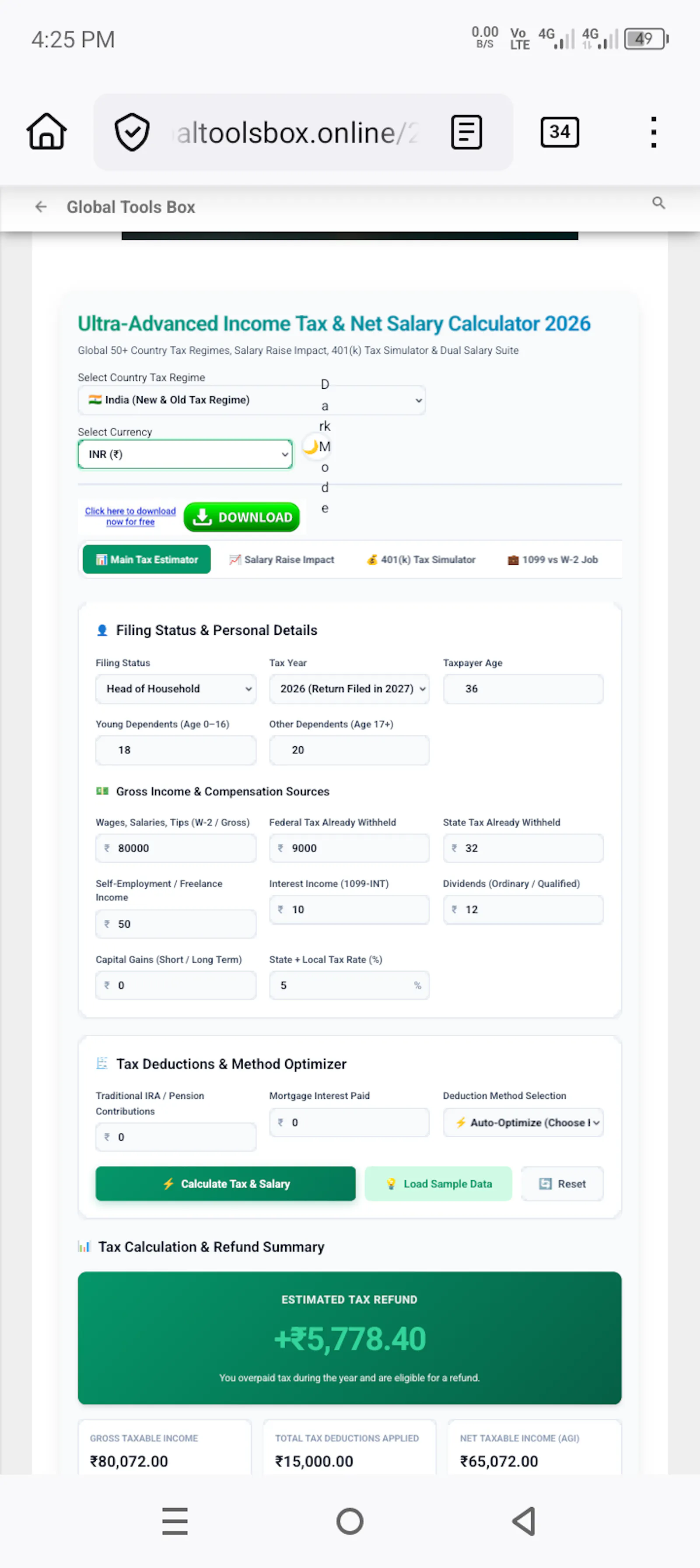 Income Tax & Salary Calculator 2026 screenshot 2