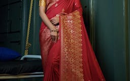 Crimson Red Golden Banarasi Silk Saree media 1