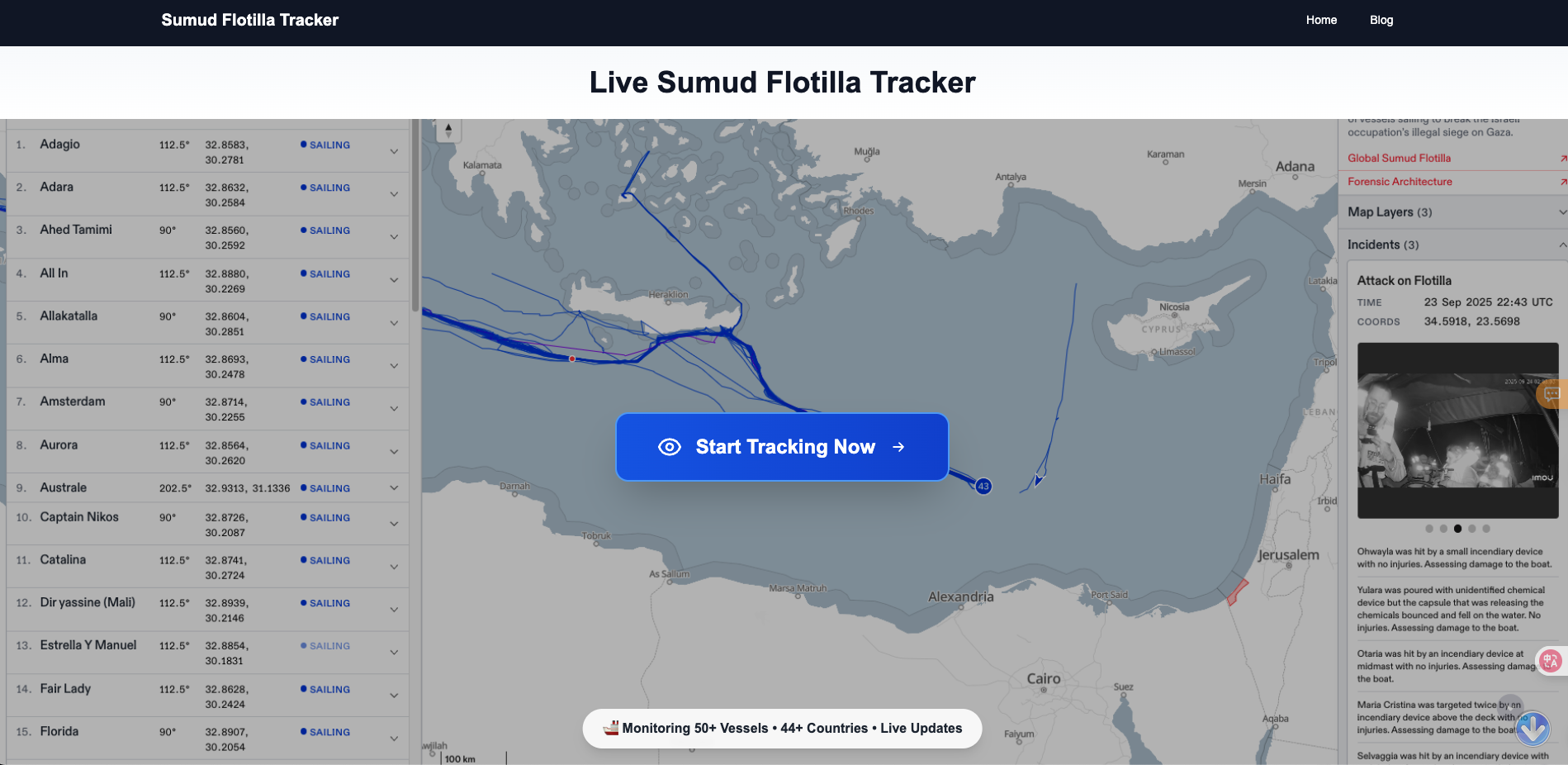 Média Sumud Flotilla Tracker - Surveillance en temps réel de la mission d'aide à Gaza 3