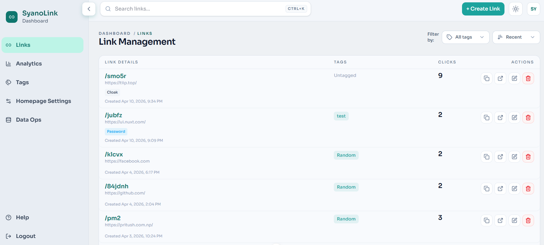 Syano - Opensource URL shortener gallery image
