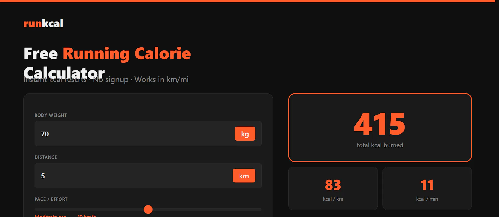 RunKcal — Run Calorie Calculator screenshot 1