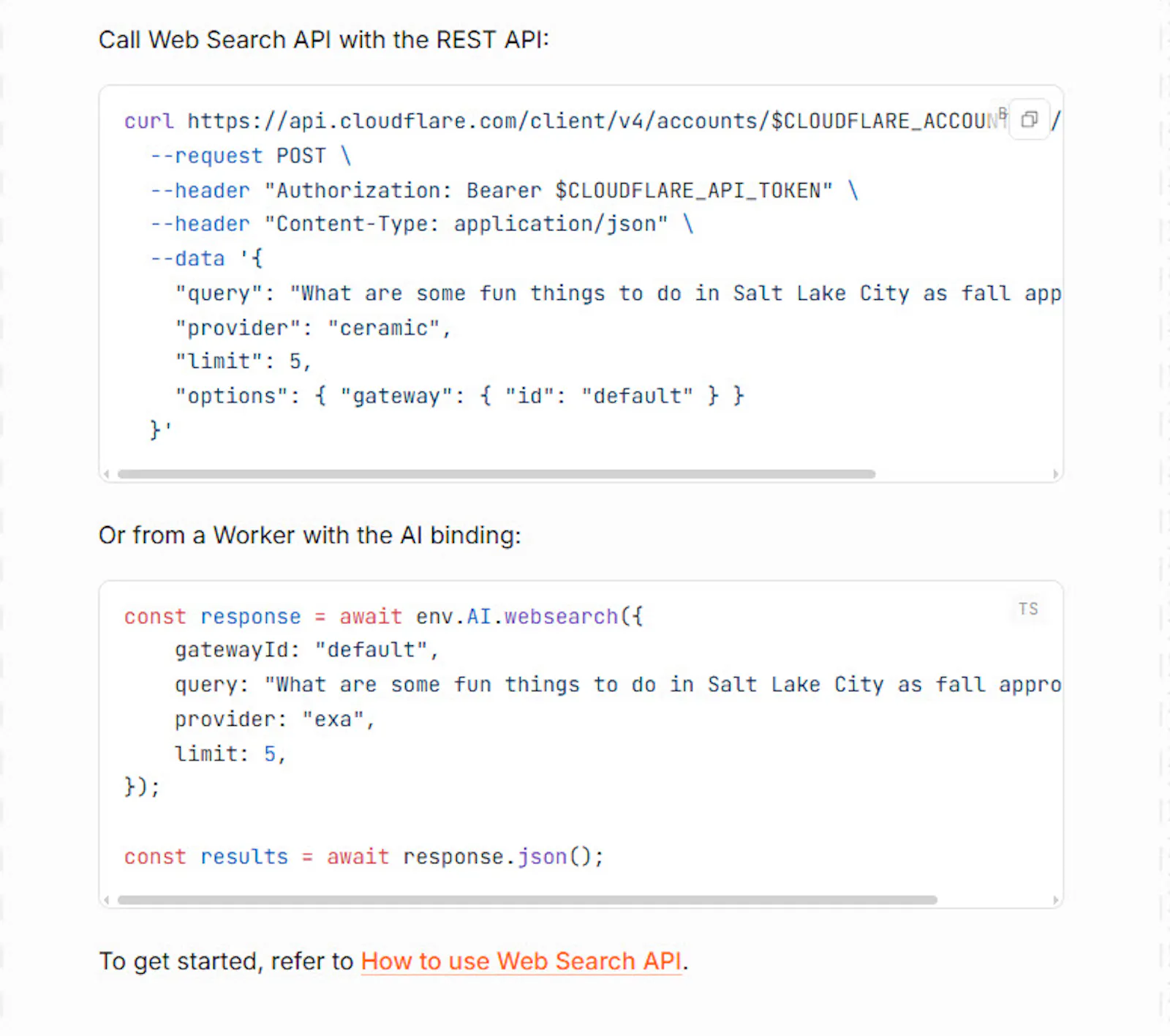 Web Search API screenshot 2