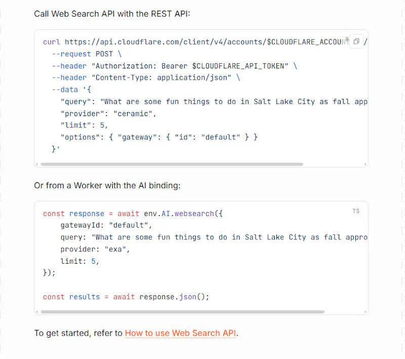 Web Search API screenshot 2