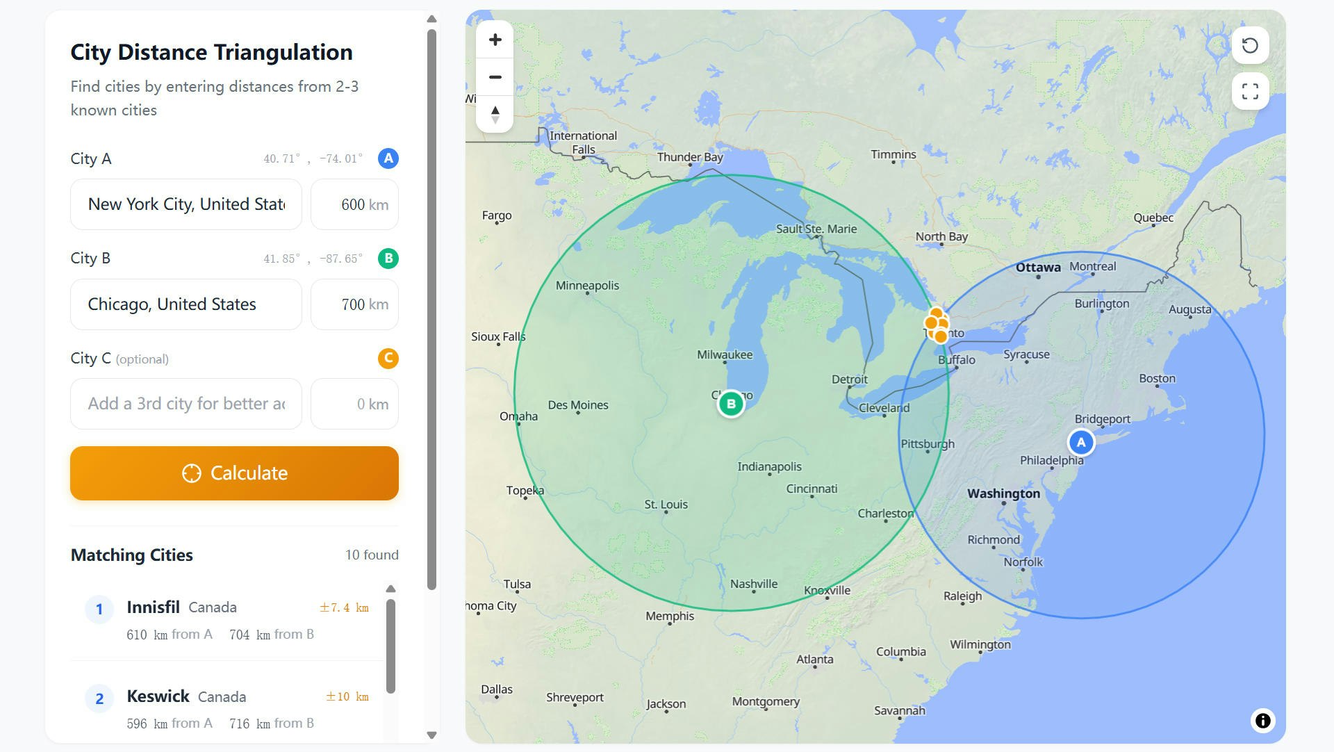 CityDistance.io - Main product screenshot demonstrating key features and user interface