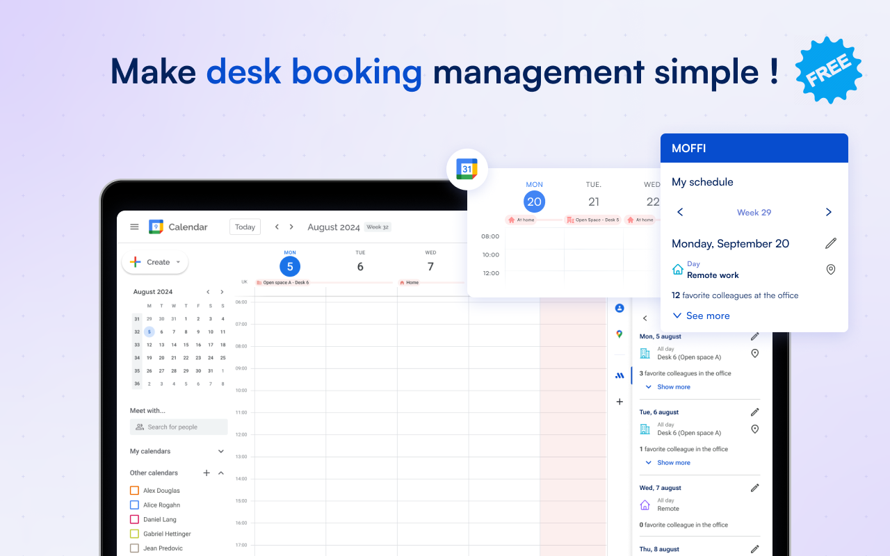 وسائط MOFFI DESK BORKING - أداة الحجز المكتبي الجديد وأداة WFH على مساحة عمل Google مجانًا 1