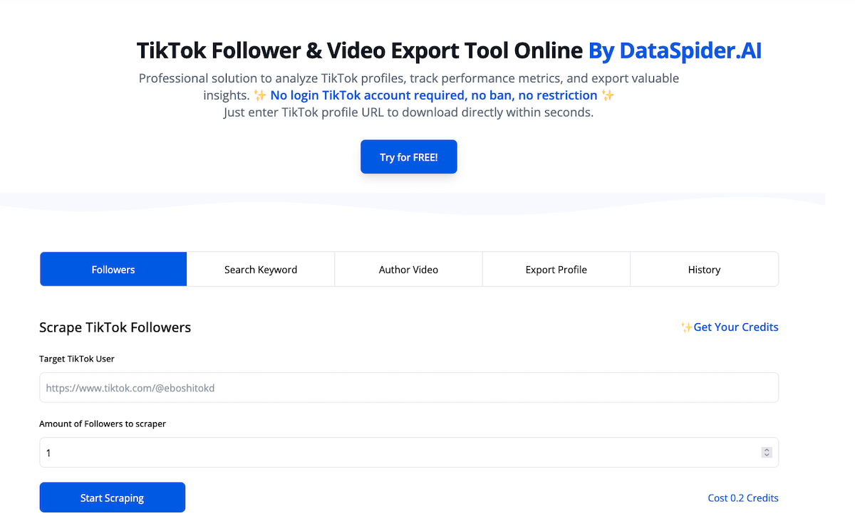 Media Nhện máy tính - Người theo dõi Tiktok, Video, cào hồ sơ 1
