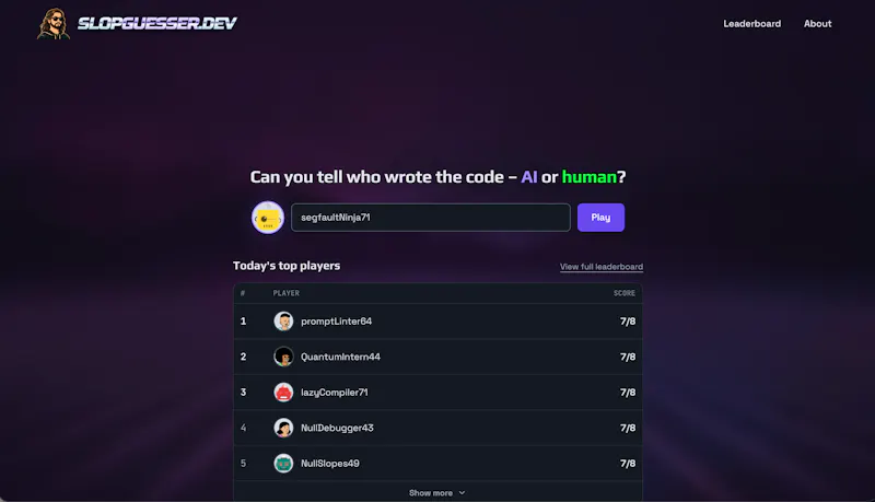 SlopGuesser.dev screenshot 1