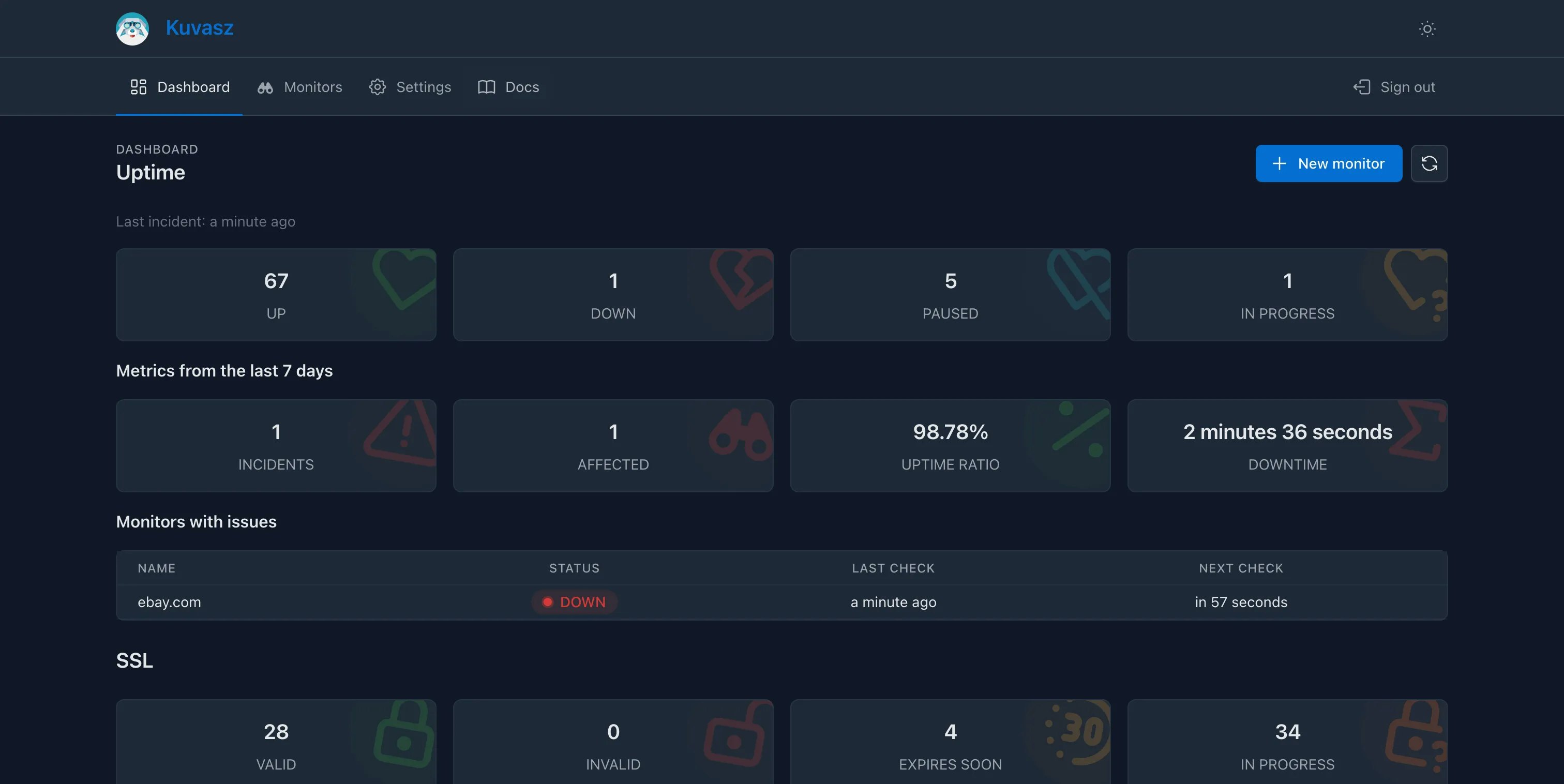 Kuvasz Uptime - 단지 작동하는 자체 호스팅 가동 시간 모니터링 미디어 2