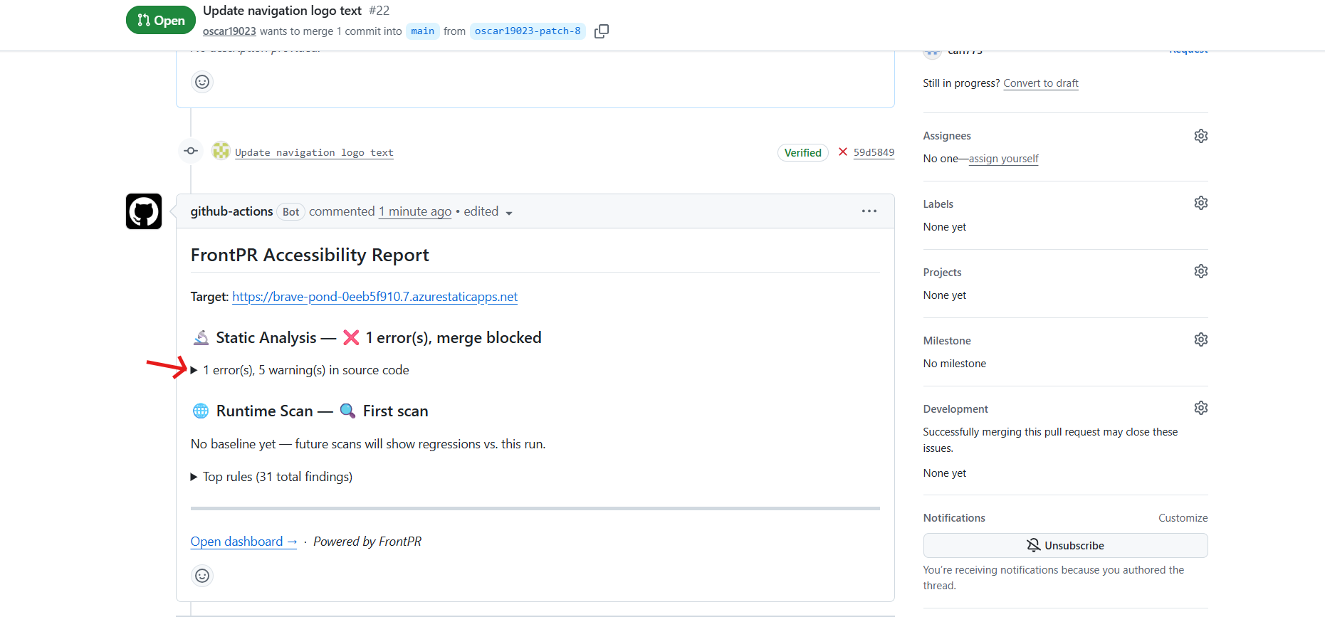 FrontPR — Accessibility scanner gallery image