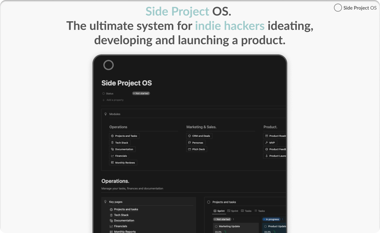 startuptile Side Project OS-Ideate manage and operate your side project