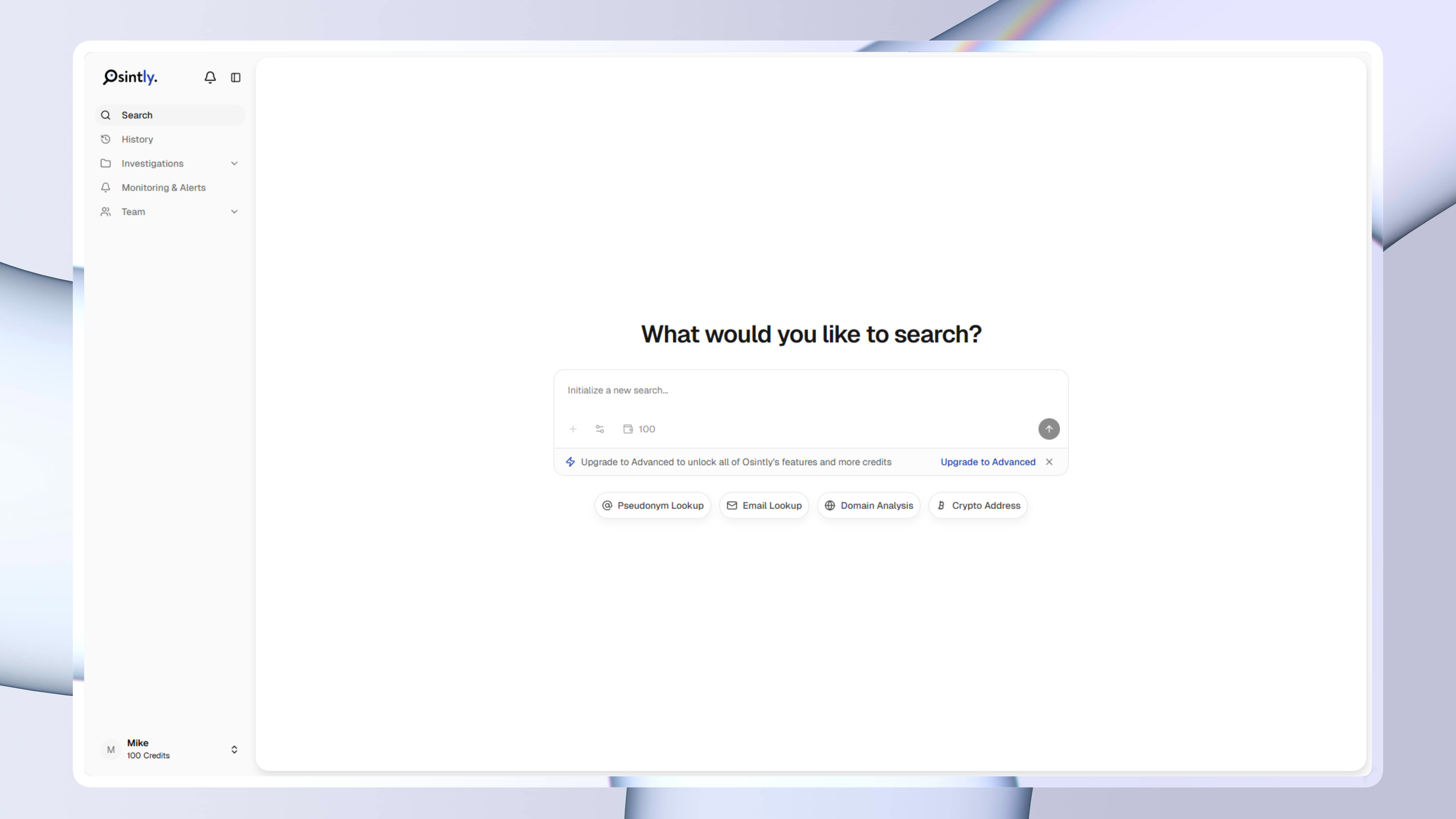 Osintly - Main product screenshot demonstrating key features and user interface