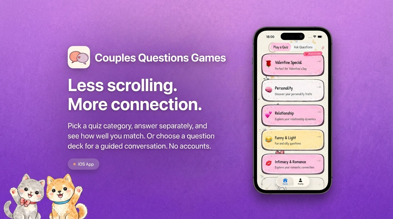 Couples Questions Games - Main product screenshot demonstrating key features and user interface