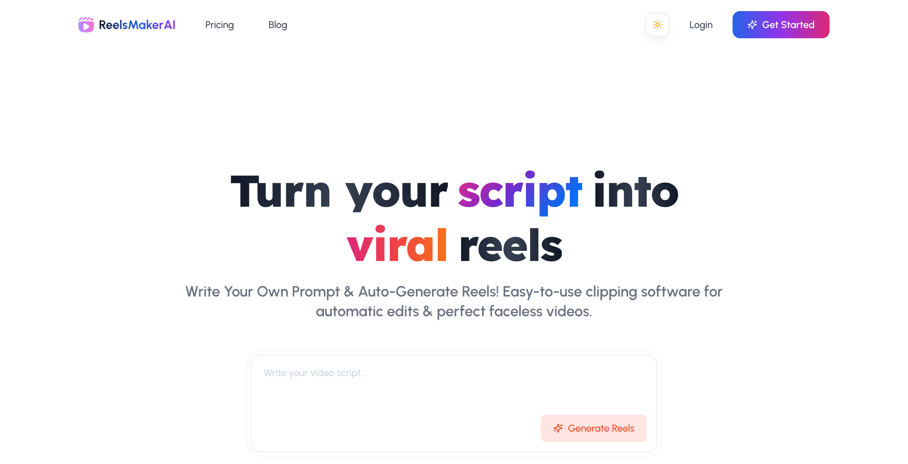 ReelsMakerAI - Main product screenshot demonstrating key features and user interface