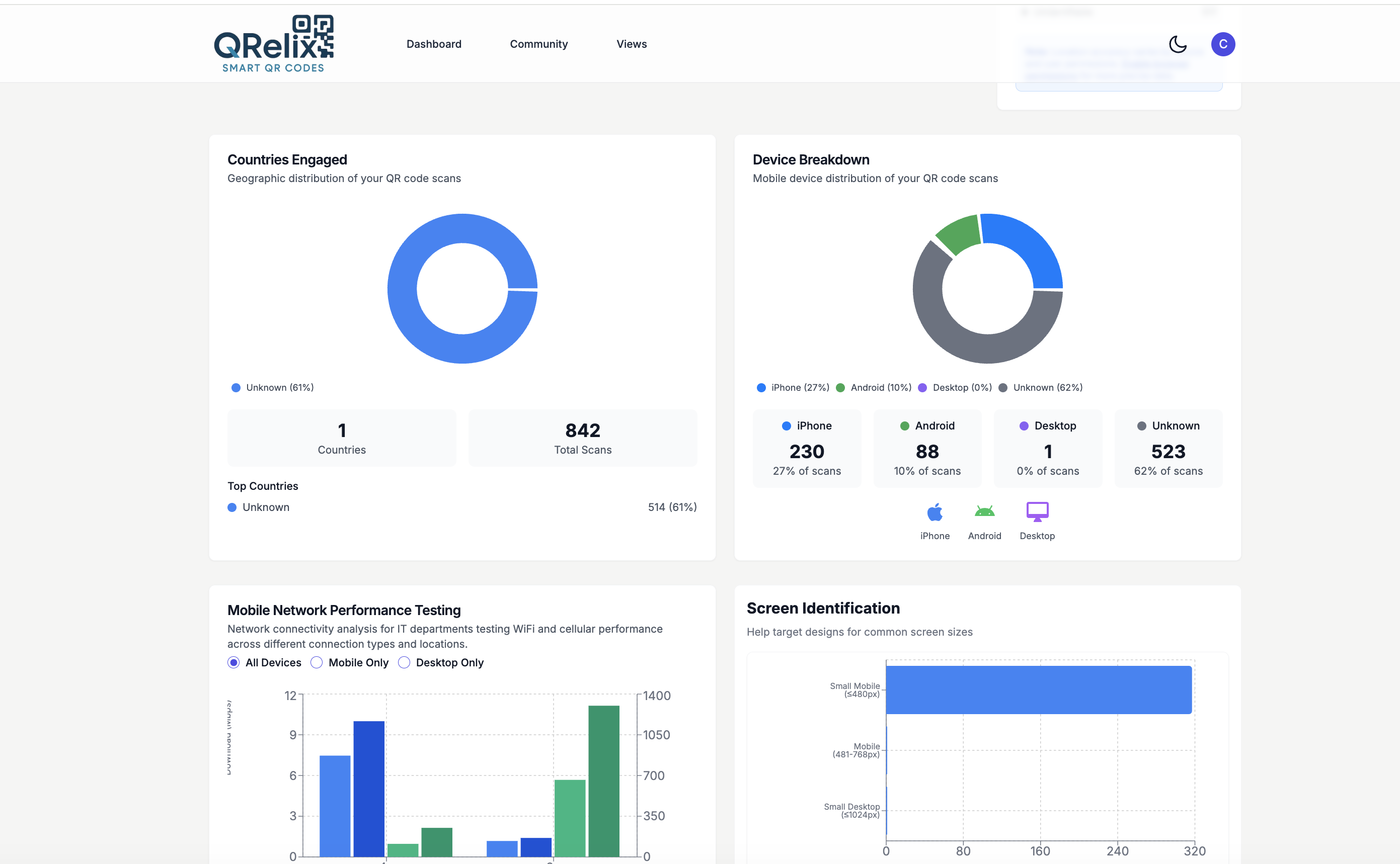 QRelix.com - Smart QR Codes That Work - Screenshot 4 showing product features and functionality