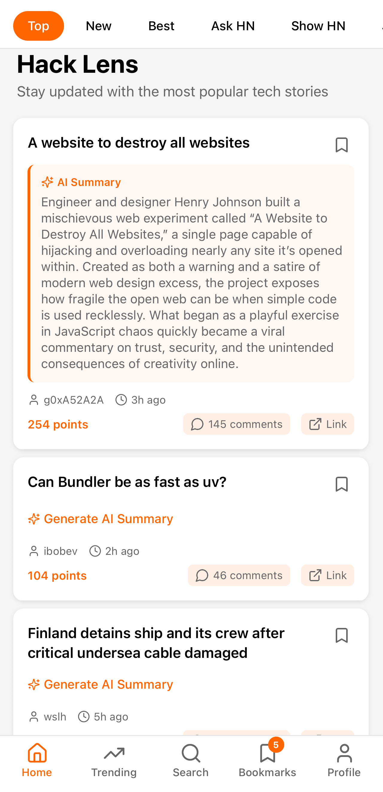 HackLens — Hacker News reader gallery image