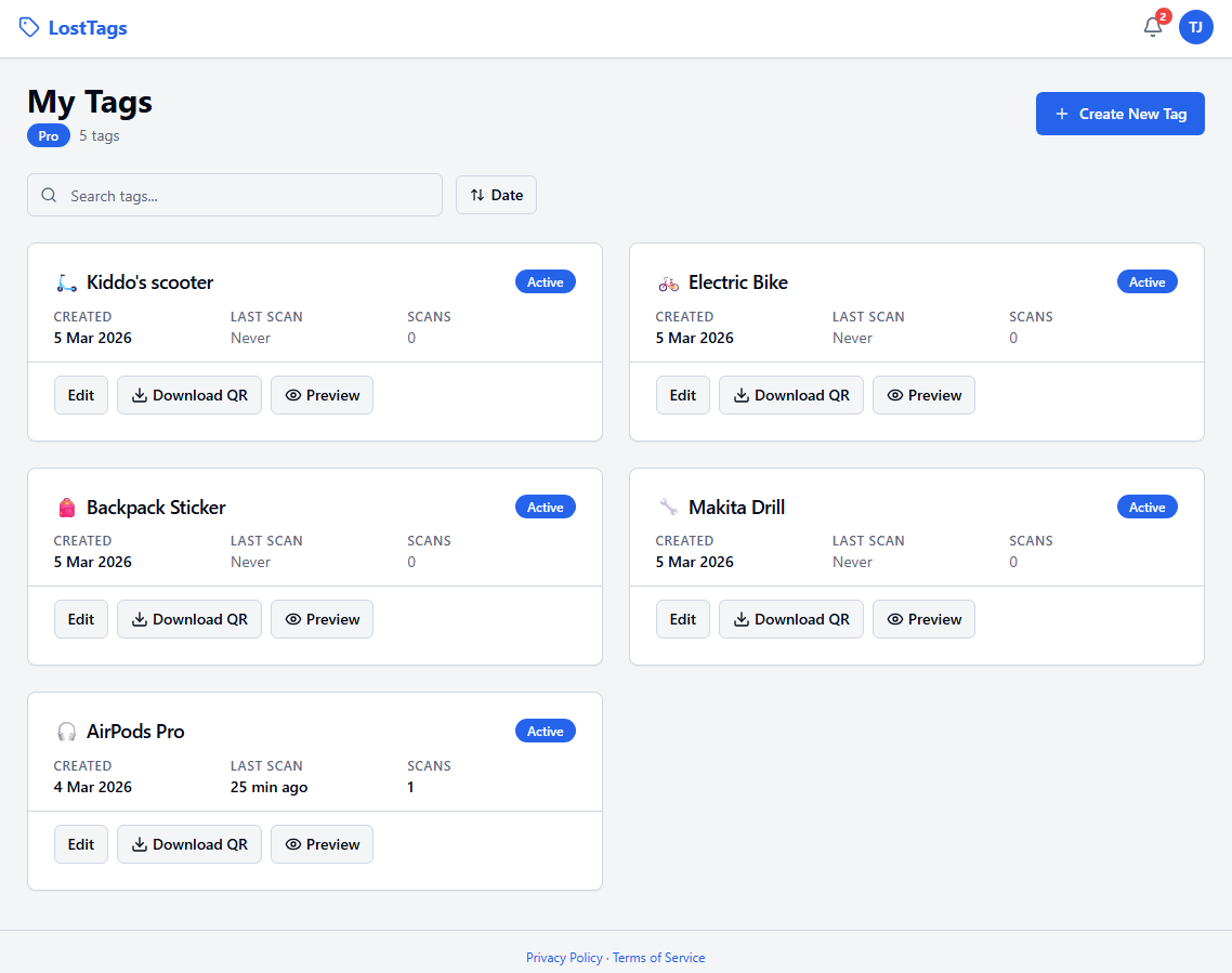 LostTags - Main product screenshot demonstrating key features and user interface