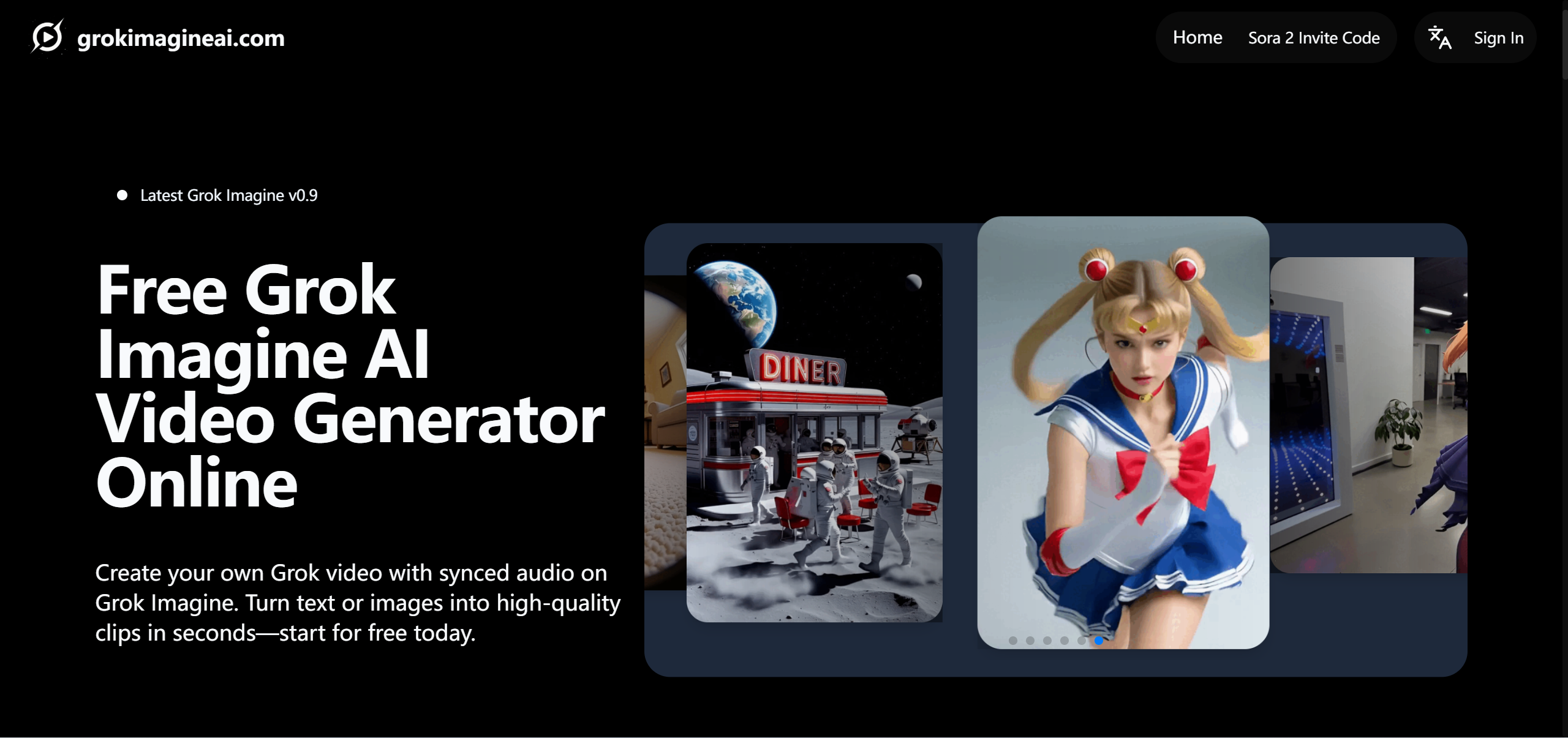 GrokImagineAI.com - Main screenshot showing features and interface