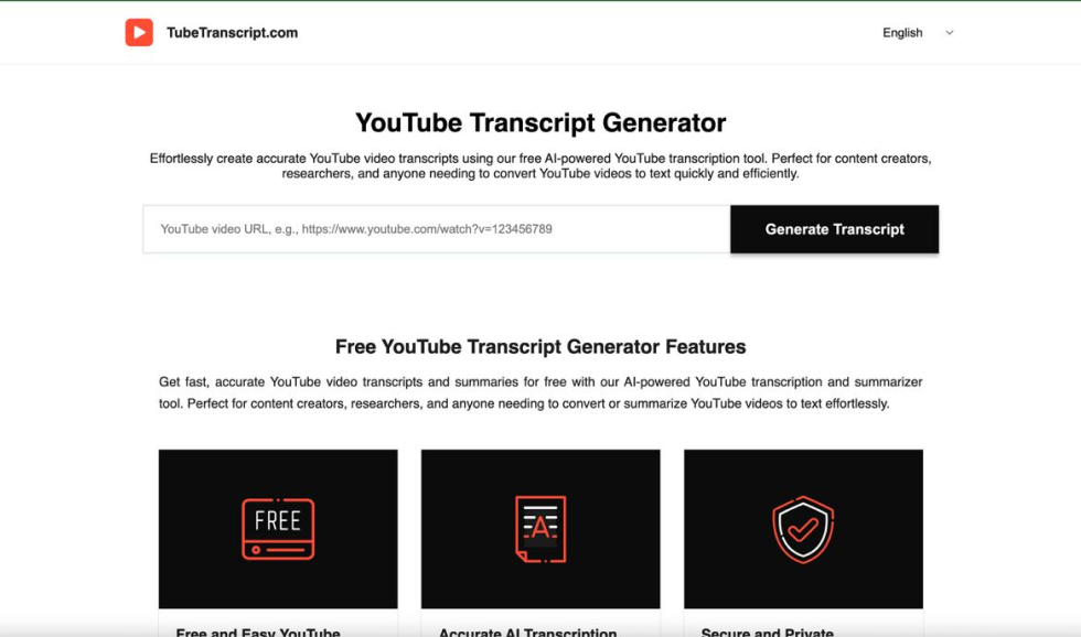 Tubetranscript - Main product screenshot demonstrating key features and user interface