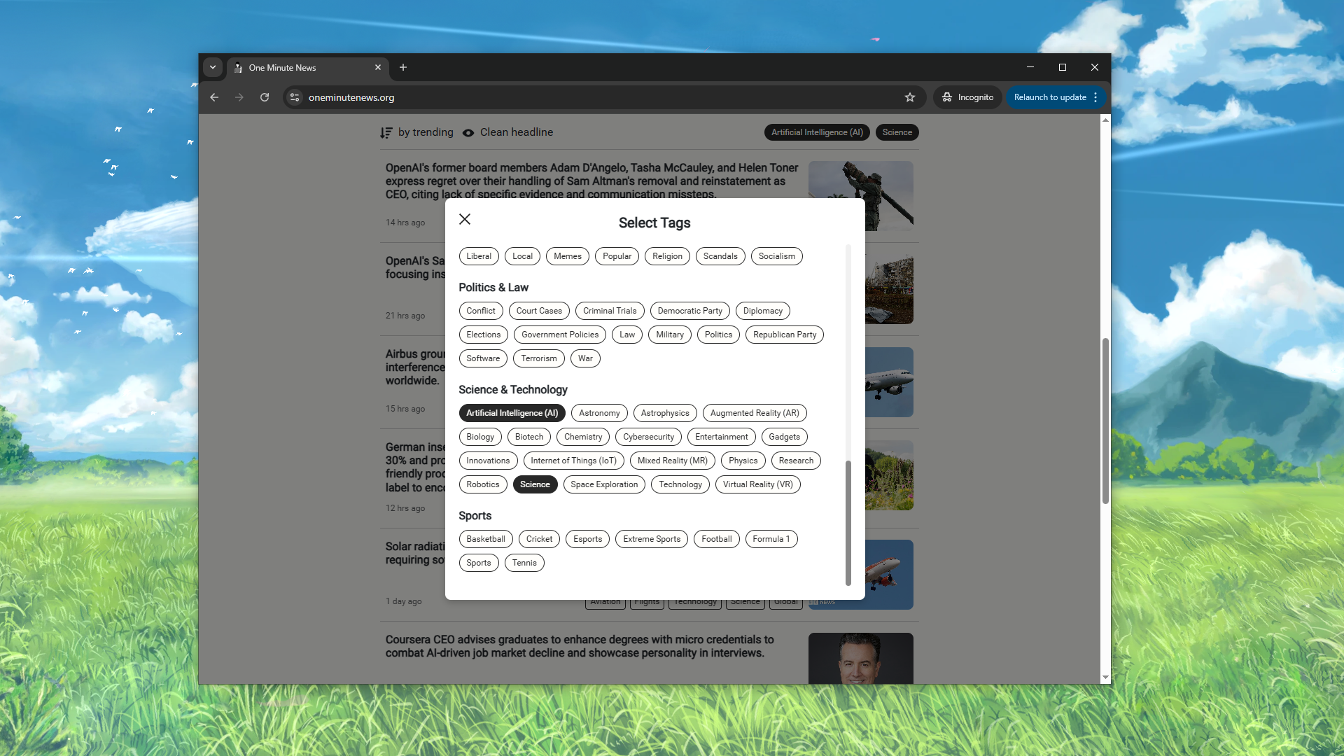 One Minute News - Screenshot 5 showing product features and functionality