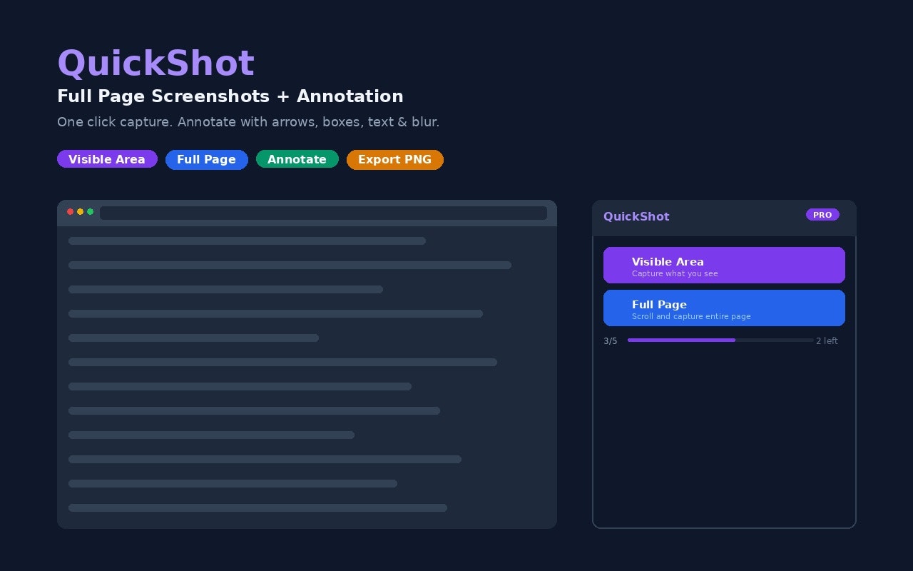 QuickShot - Main product screenshot demonstrating key features and user interface