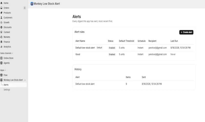 Low Stock Alert - Shopify App  screenshot 4