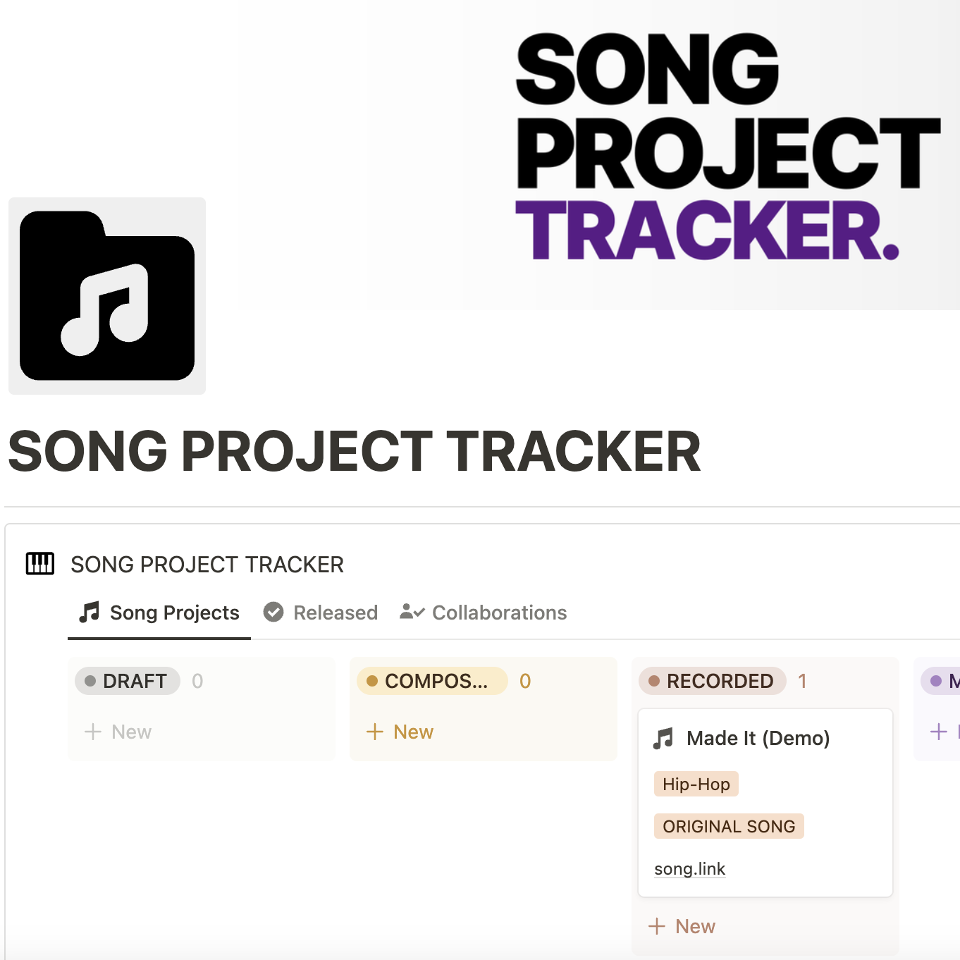 Song Project Tracker - Plantilla de noción