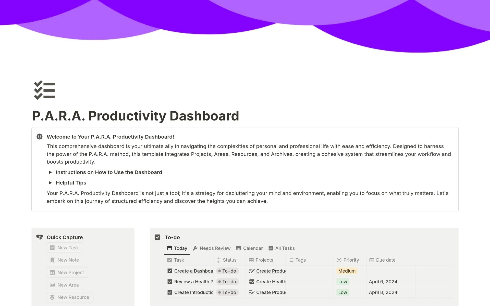 P.A.R.A productivity dashboard  media 1