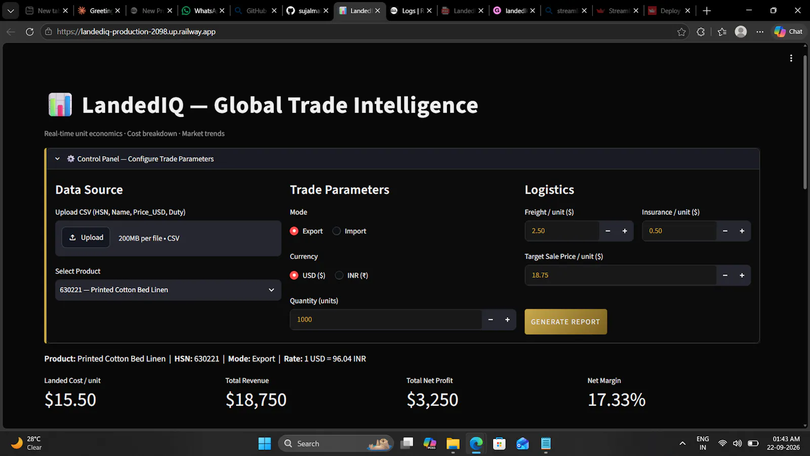 LandedIQ - Trade Dashboard screenshot 1