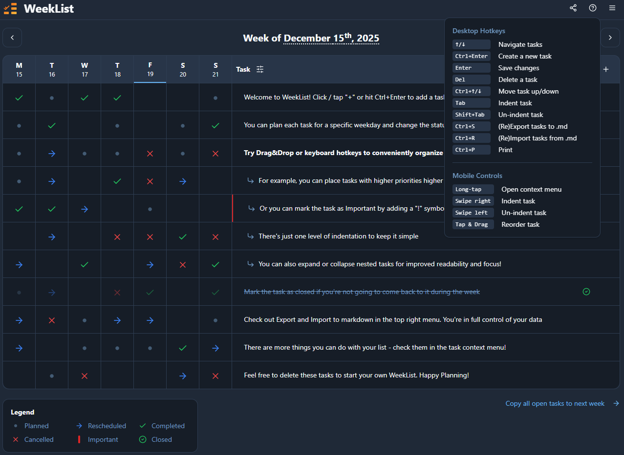 WeekList gallery image