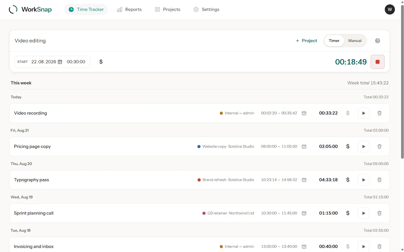 WorkSnap screenshot 2