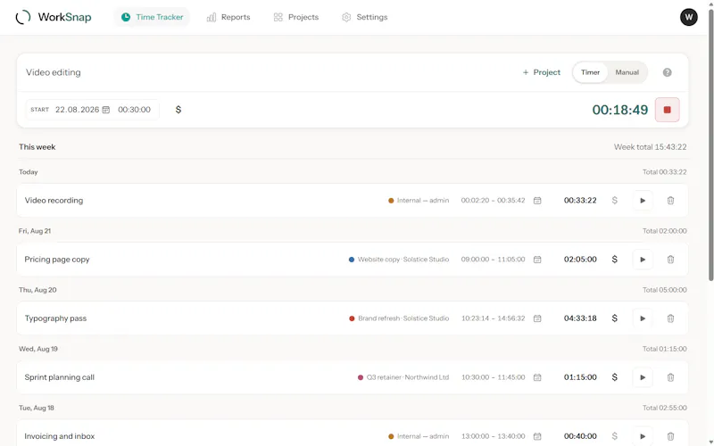 WorkSnap screenshot 2