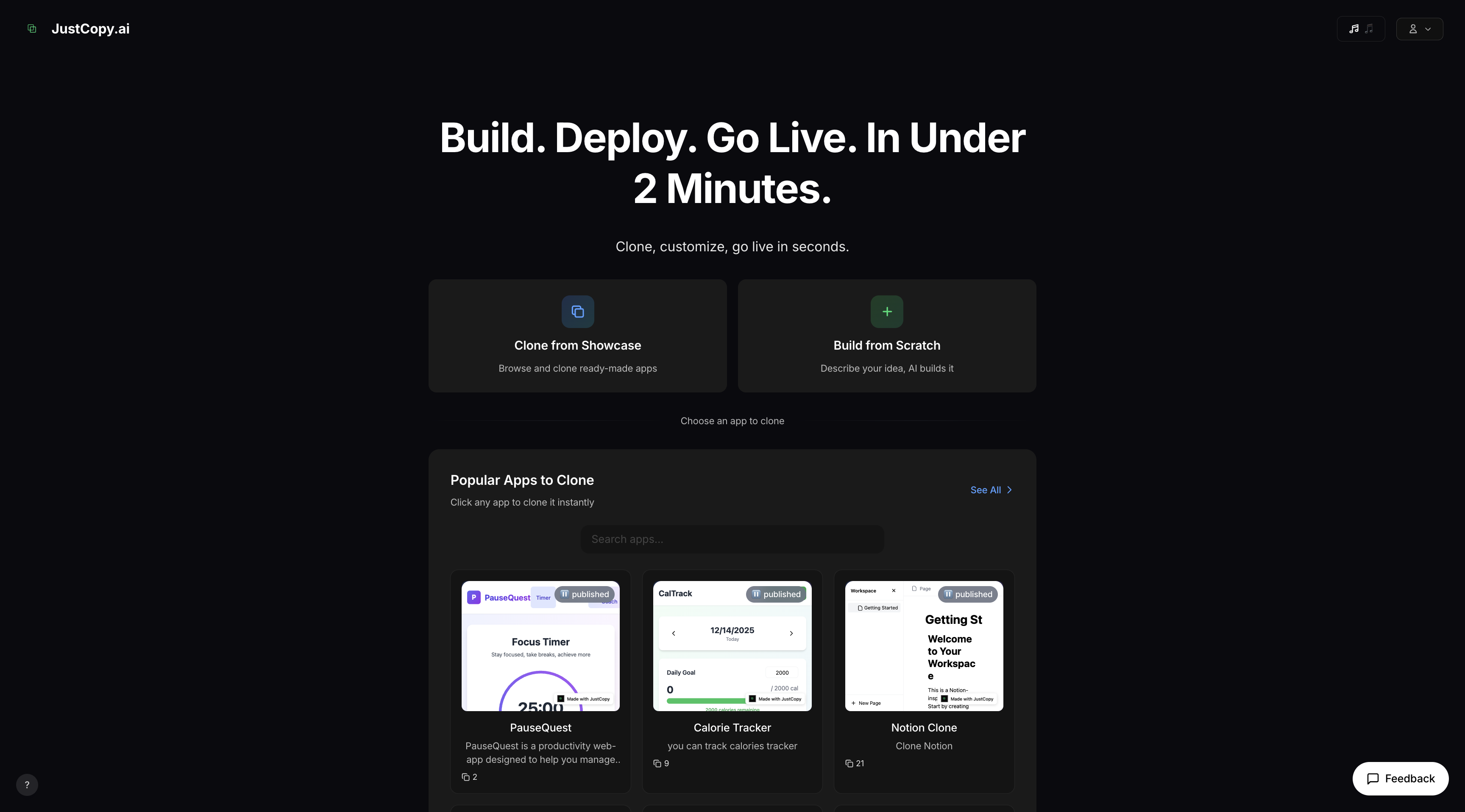 JustCopy.ai - Screenshot 2 showing product features and functionality
