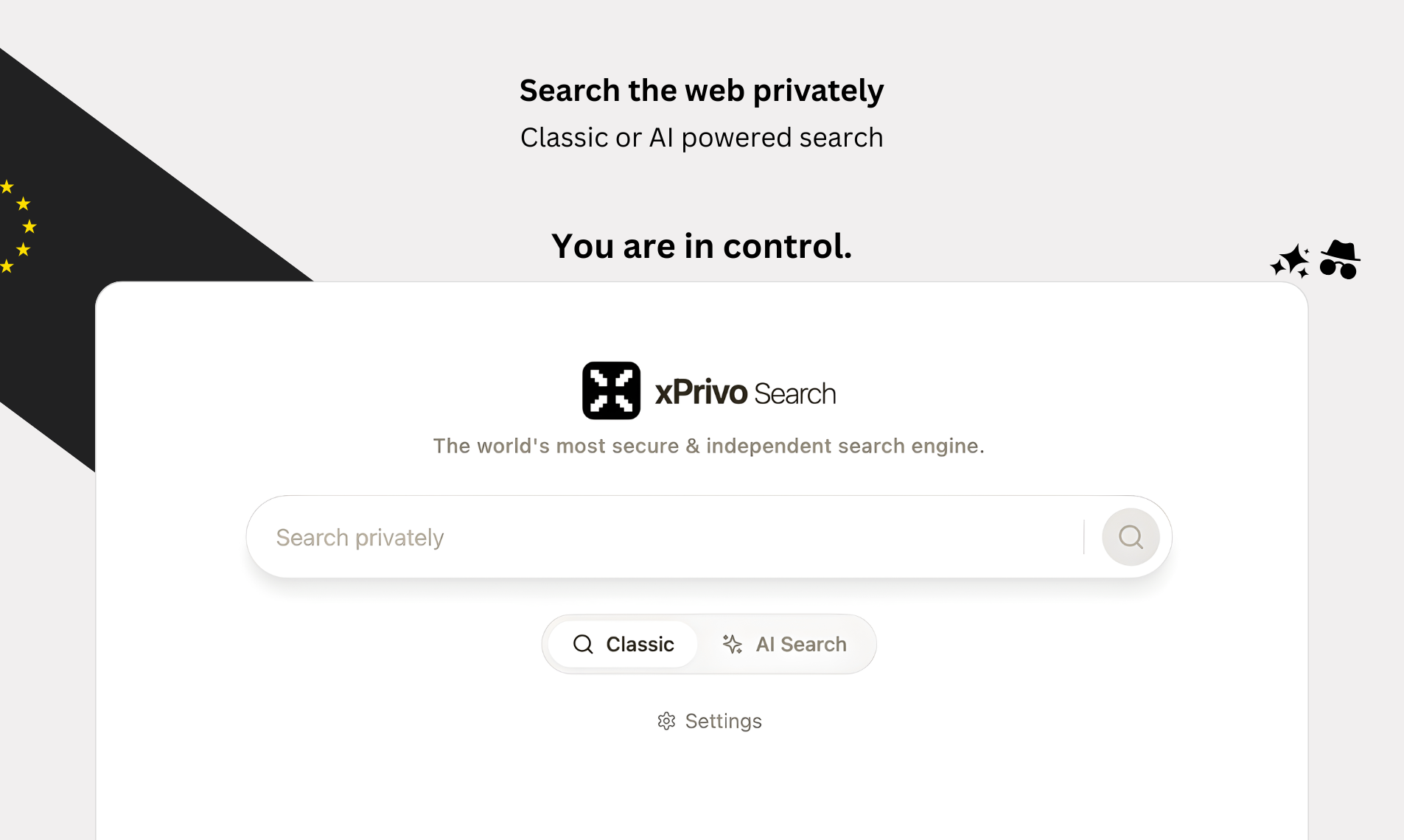 xPrivo Search - Main product screenshot demonstrating key features and user interface