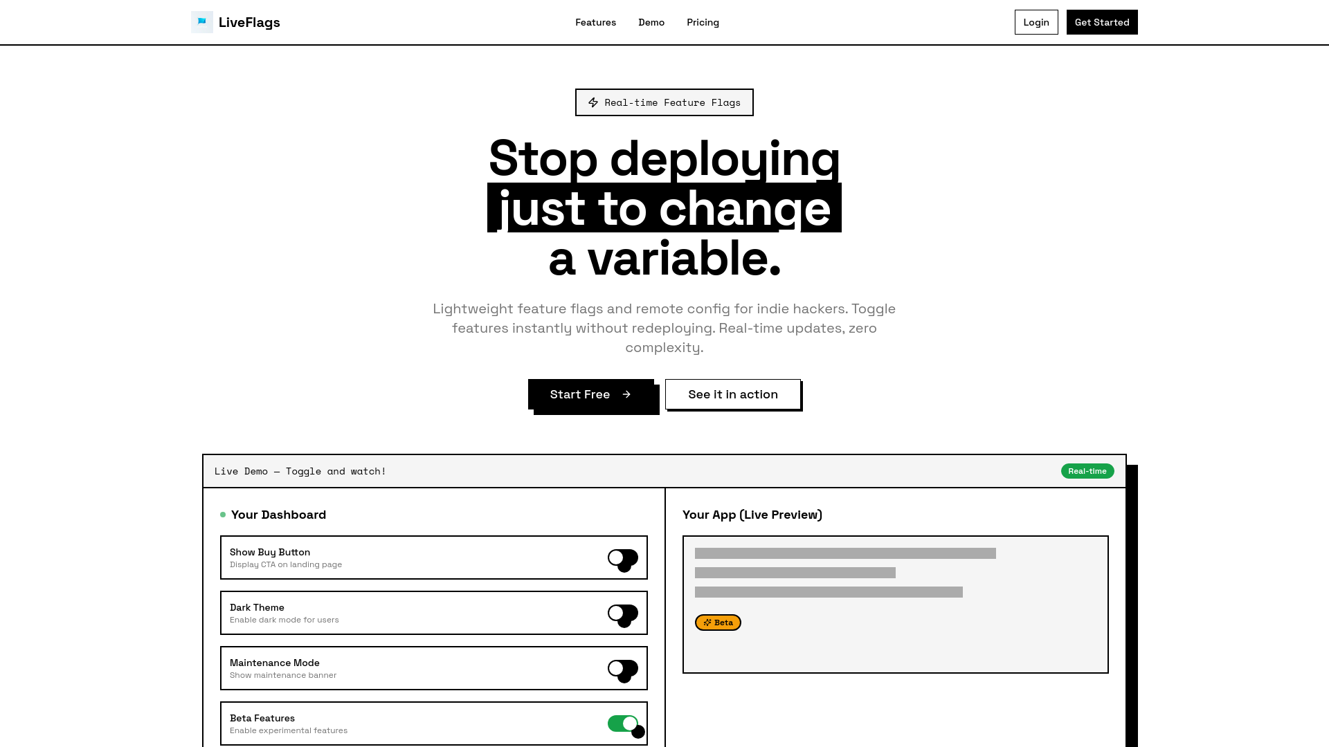 LiveFlags - Main product screenshot demonstrating key features and user interface