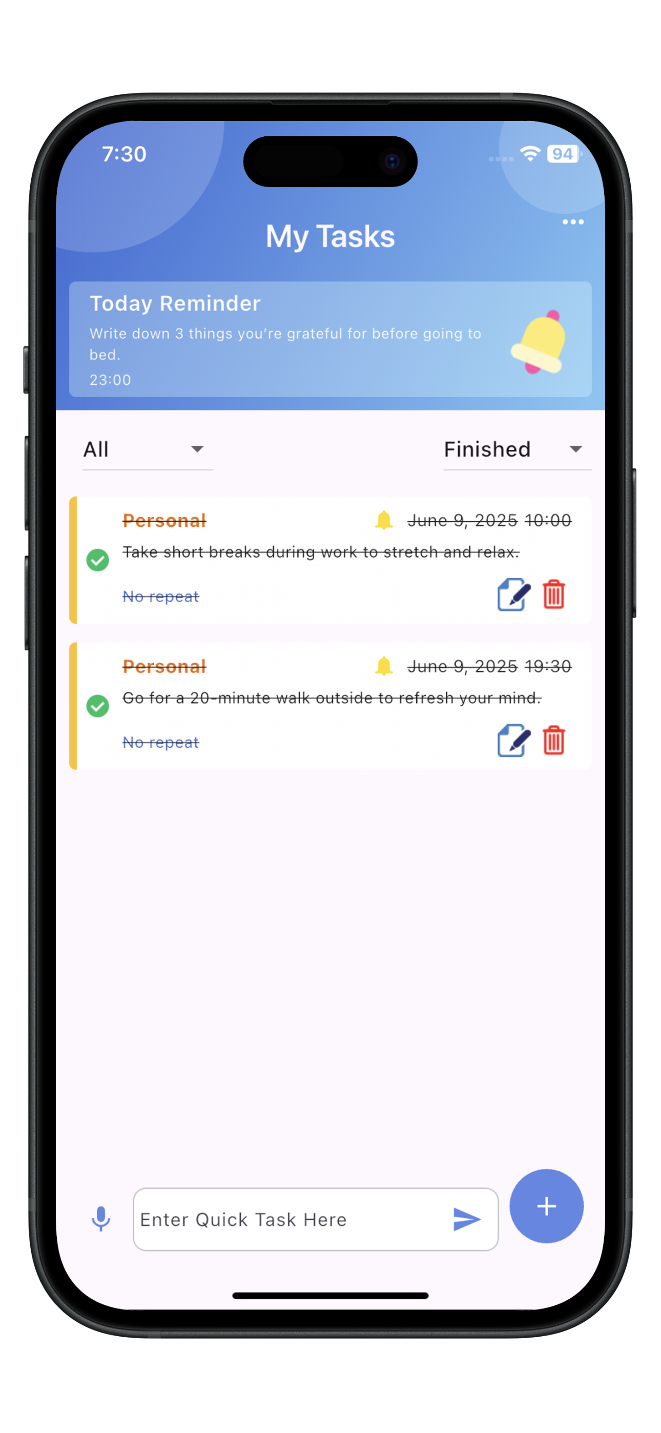รายการตรวจสอบรายวัน: Quicklist media 8