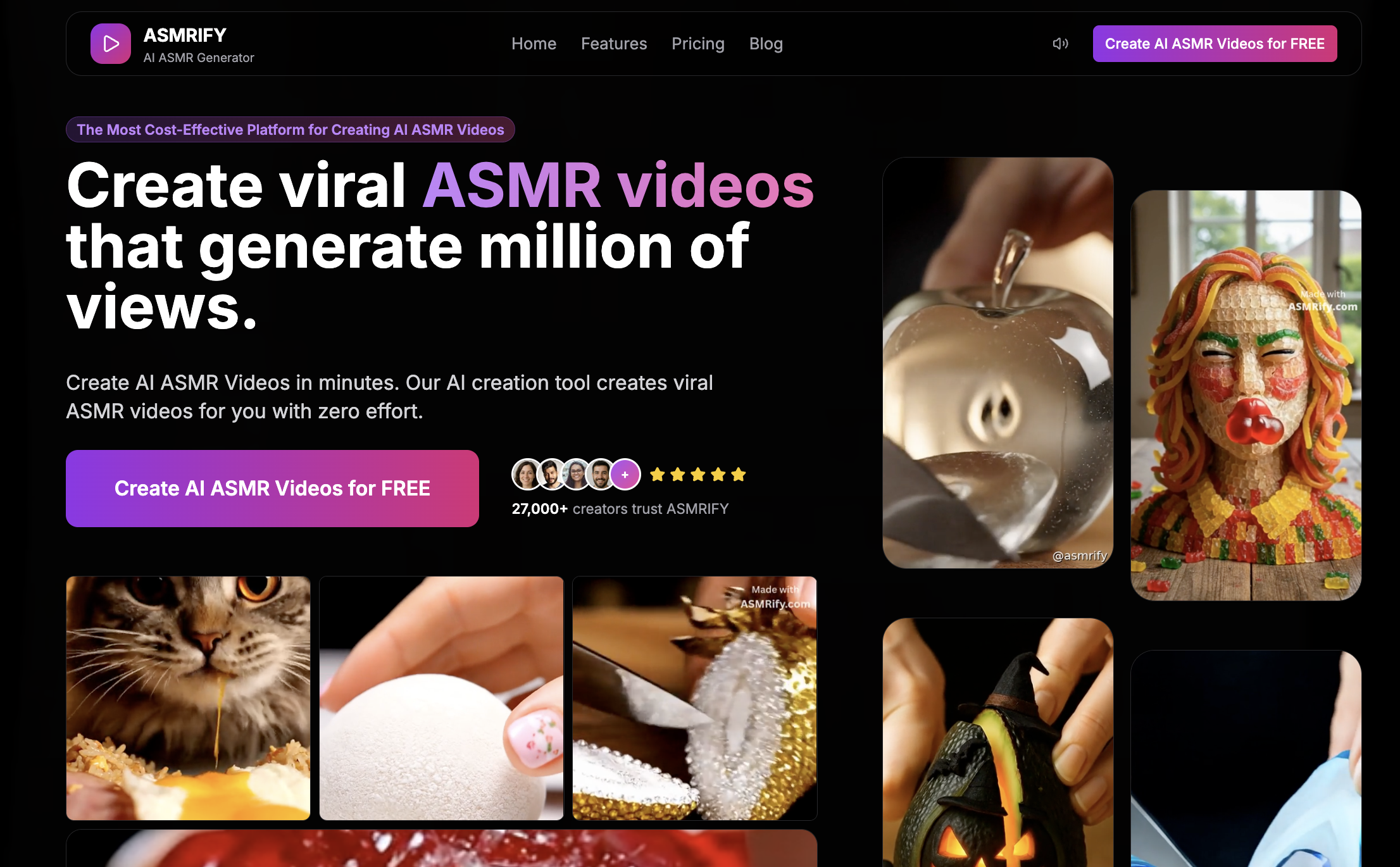 ASMRify.com - Main screenshot showing features and interface