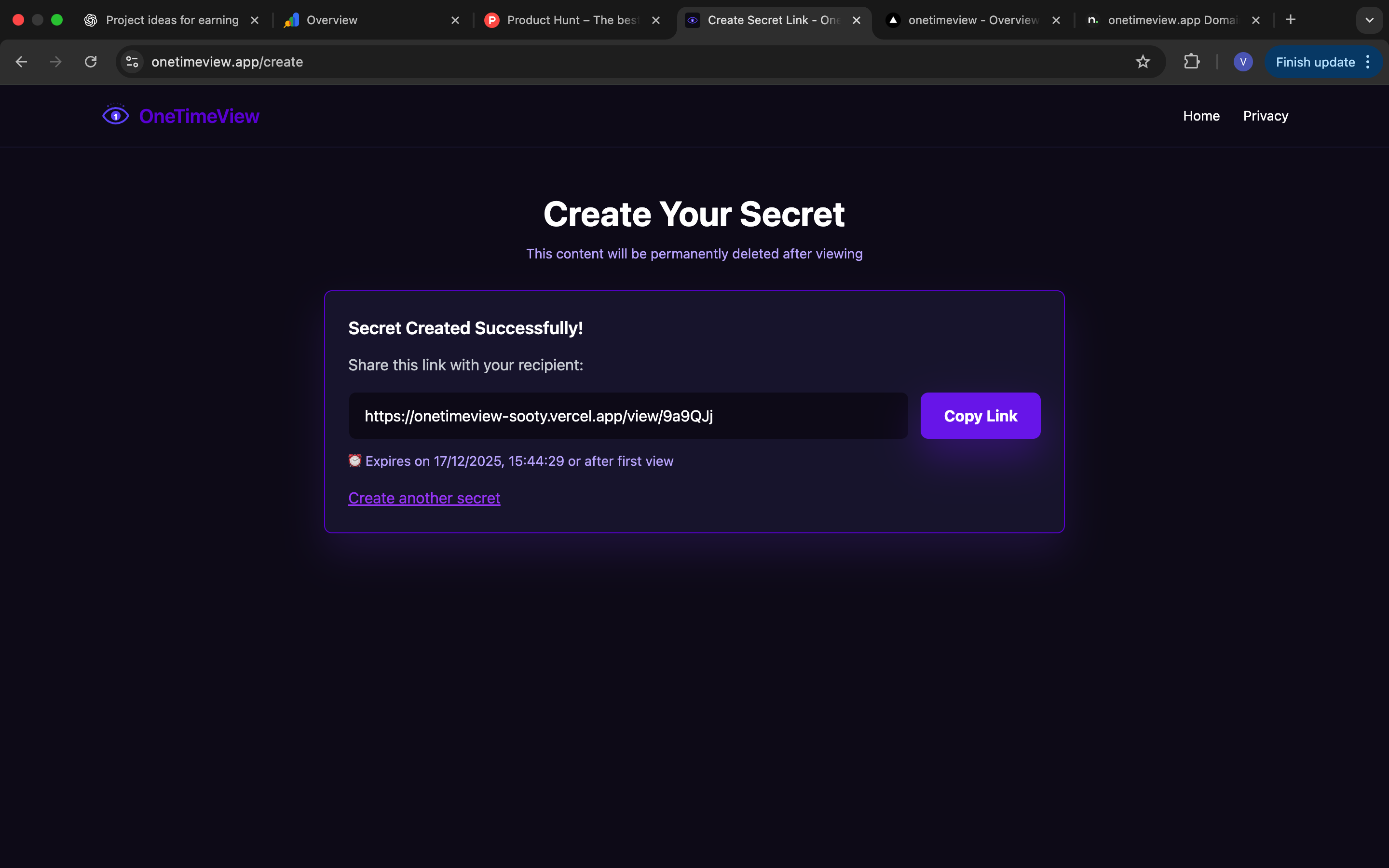 OneTimeView - Screenshot 2 showing product features and functionality