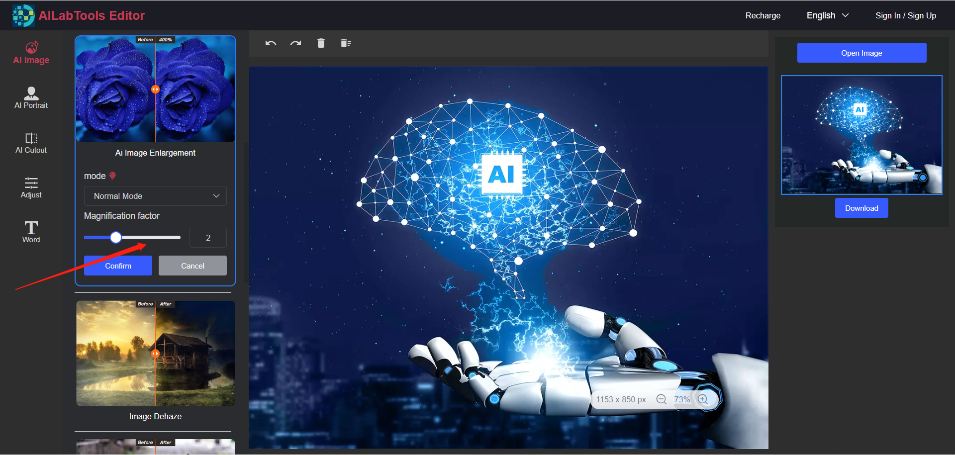 Ailabtools Immagine Upscaler - Ingrandire le immagini del 200% -400% senza perdere la qualità dell'immagine. media 3