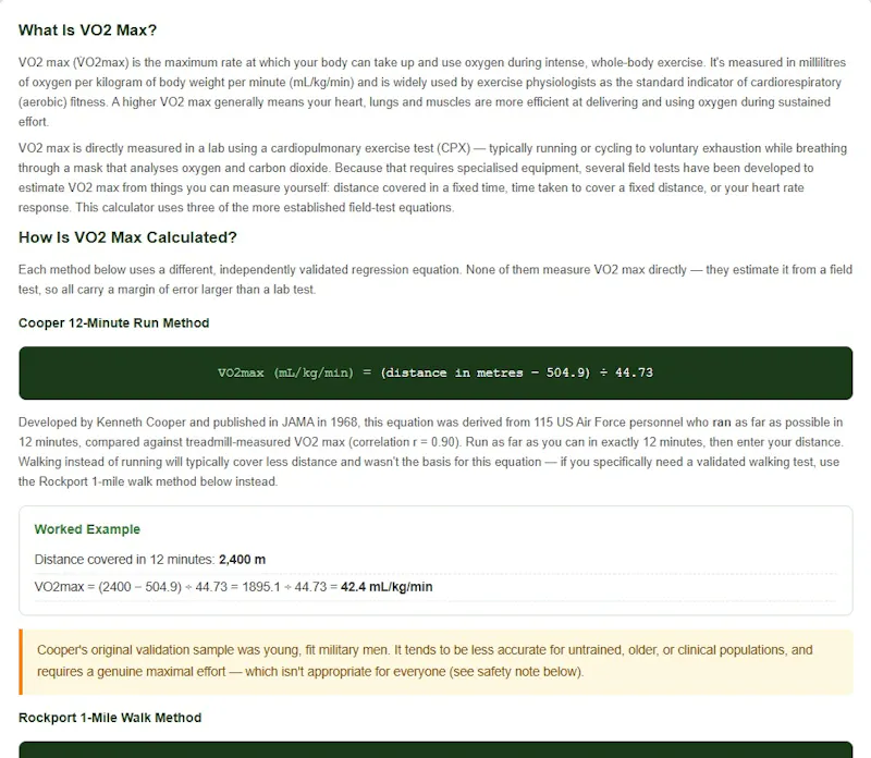 VO2 Max Calculator by MegaCalcOnline screenshot 2