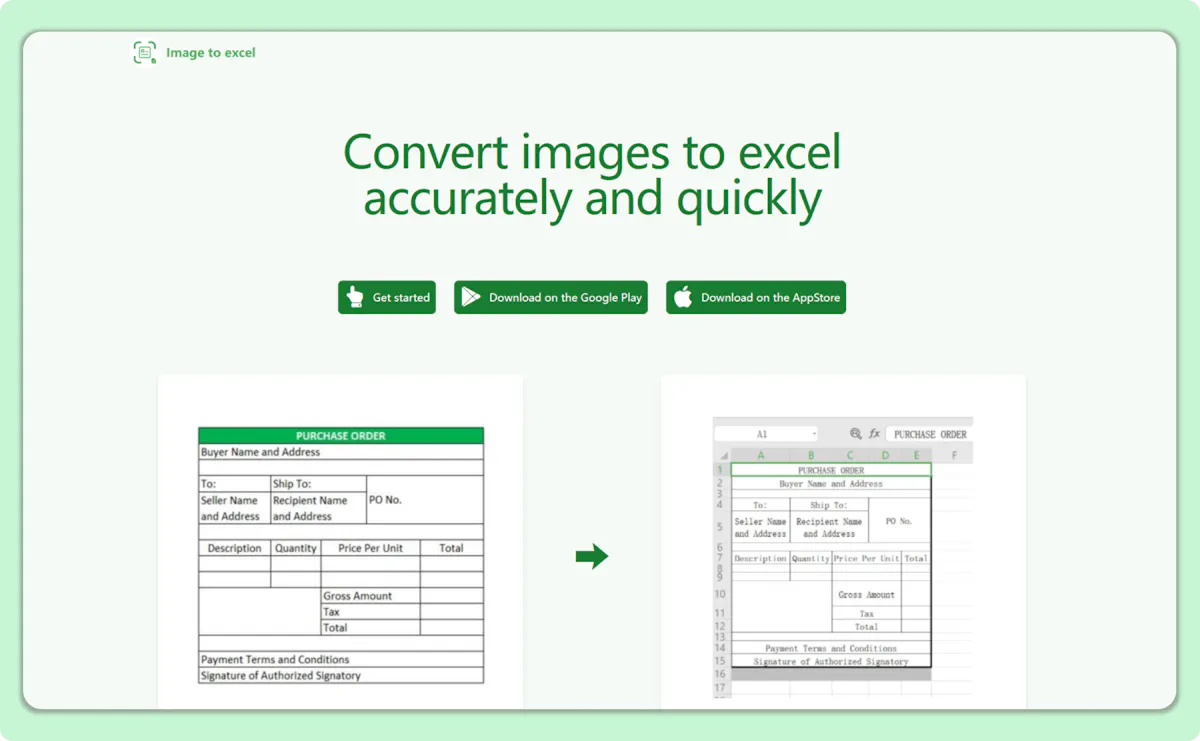 Image to excel