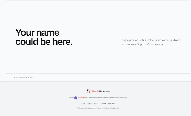 Hostile Homepage screenshot 2